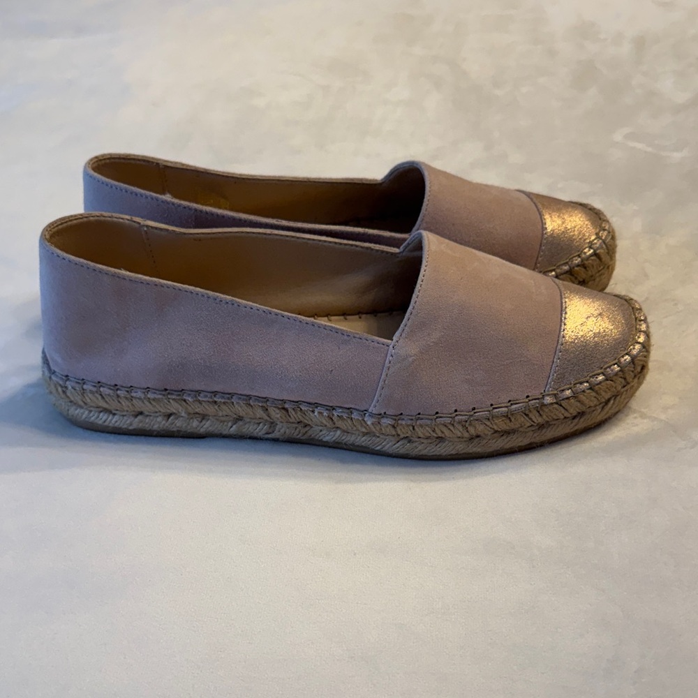 EUC! Women's Espadrille Flats in Dusty Pink and Rose Gold, sz 41